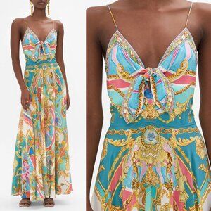 Camilla Sail Away With Me Long Dress Tie Front Nautical Colorful Maxi Size M